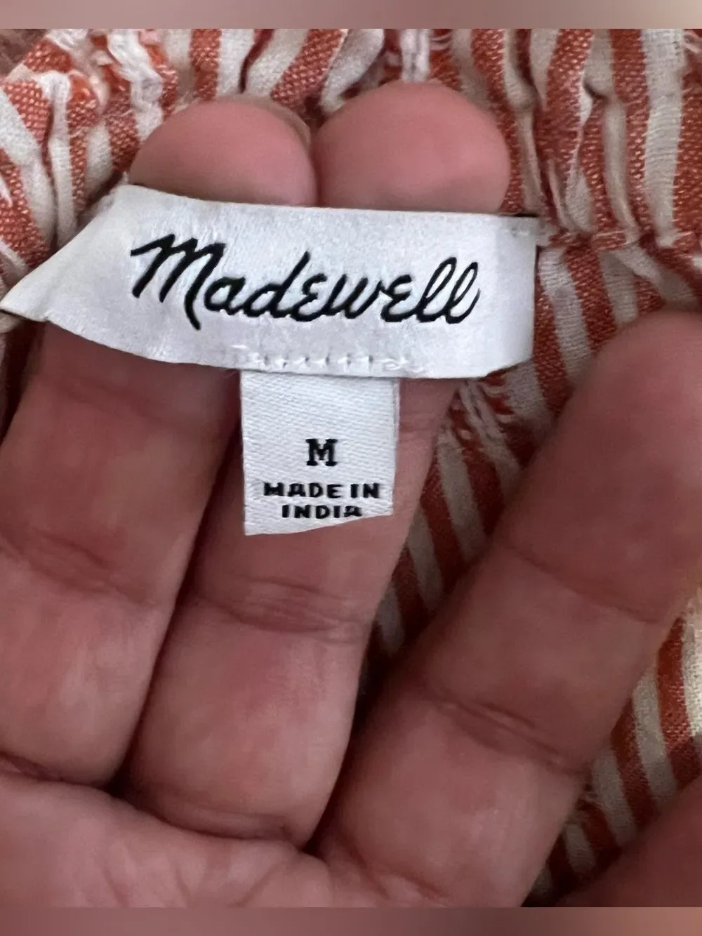 Madewell Orange/White Puff Long Sleeve Front Button Crop Women’s Top Sz M Ranch